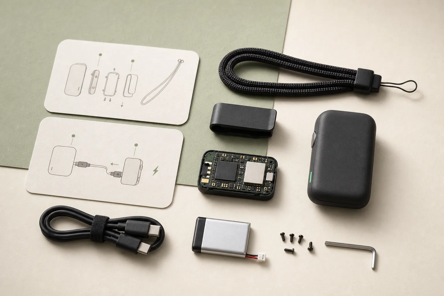 Componentes del kit Rayo One organizados sobre una mesa